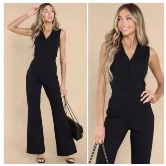 SPANX The Perfect Sleeveless Ponte Flare Stretch Jumpsuit Womens Size S Black - Picture 1 of 16